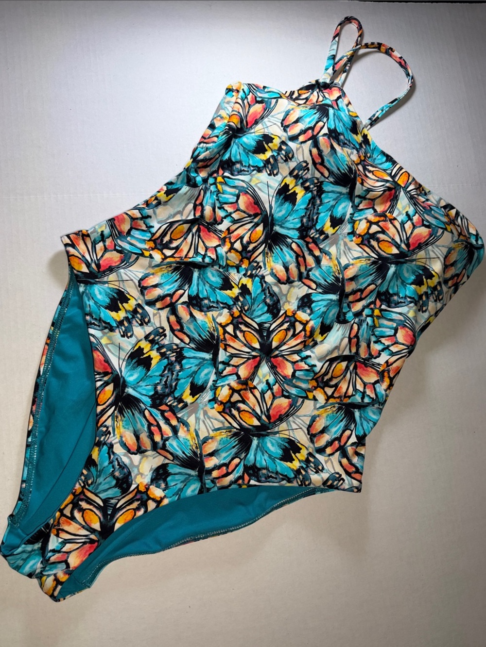 Girls' Teal Butterfly-Print One-Piece Swimsuit